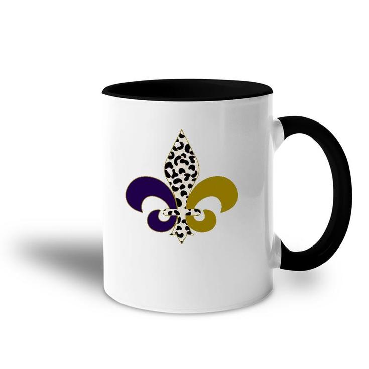 Leopard Purple & Gold Mardi Gras Fleur De Lys Symbol Accent Mug