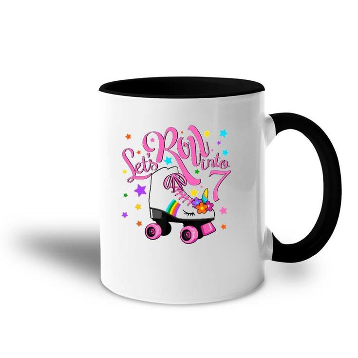 Let's Roll Into 7Th Birthday Unicorn Roller Skate 7 Yrs Old Accent Mug