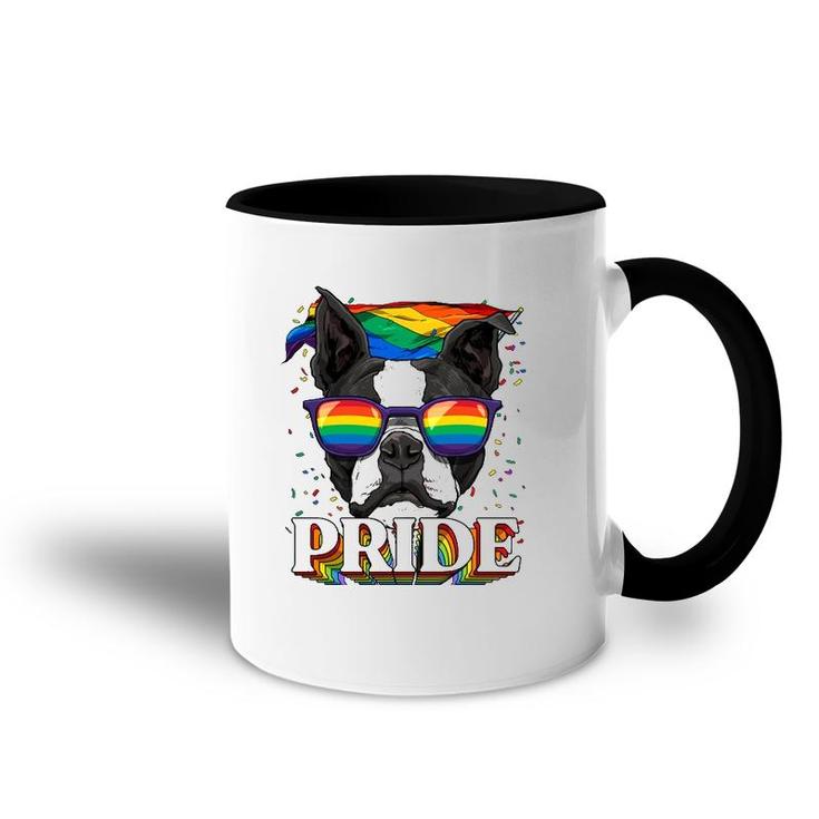 Lgbt Boston Terrier Gay Pride Lgbtq Rainbow Flag Sunglasses Accent Mug