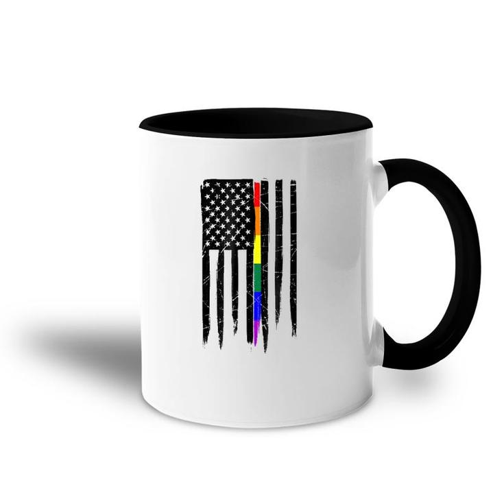 Lgbt Gay Pride Thin Line American Flag Accent Mug