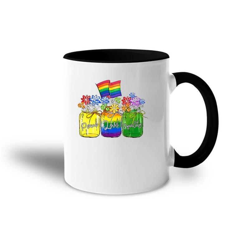 Lgbt Peace Love Equality , Rainbow Floral Lgbt Flag Accent Mug