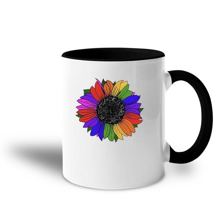 Lgbtq And Ally Rainbow Pride Sunflower Accent Mug