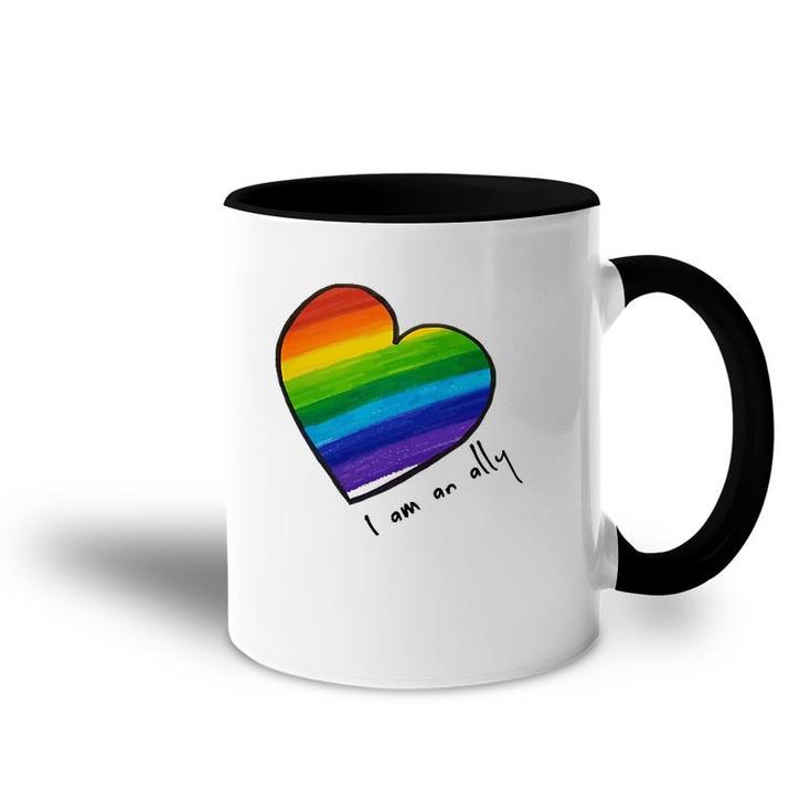 Lgbtq I Am An Ally Rainbow Heart Accent Mug