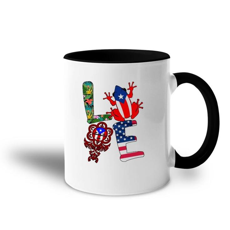 Love Puerto Rico Puerto Rican Flag Symbols Frog Atabey American Flag Floral Accent Mug