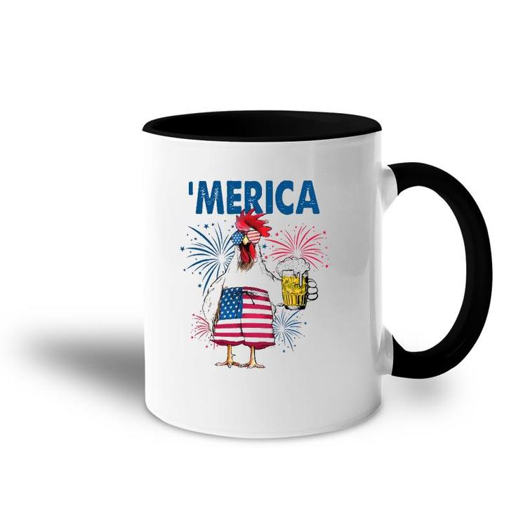 Merica Funny Chicken With Beer Usa Flag 4Th Of July Accent Mug
