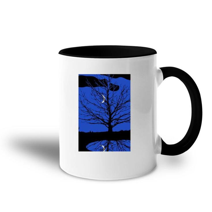 Moon With Tree Cobalt Blue And Black Accent Mug