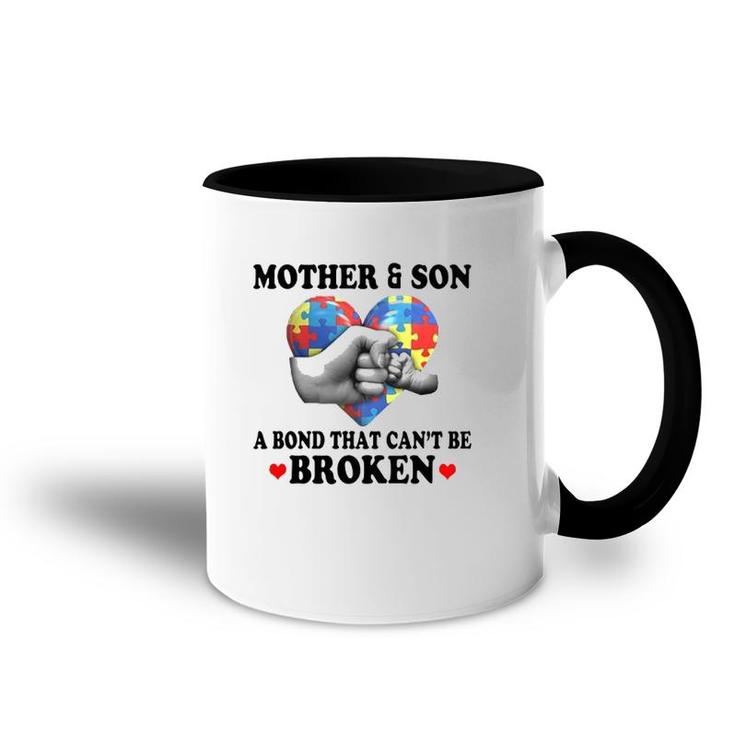 Mother & Son A Bond That Can't Be Broken Autism Awareness Version Accent Mug