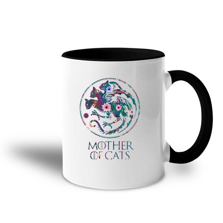 Mother Of Cats With Floral Art - Gift For Cat Lovers Accent Mug