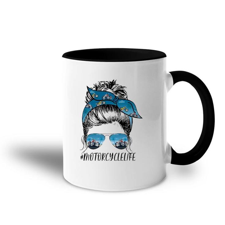 Motorcycle Life Messy Bun Hair Funny Mother's Day Women Biker Accent Mug