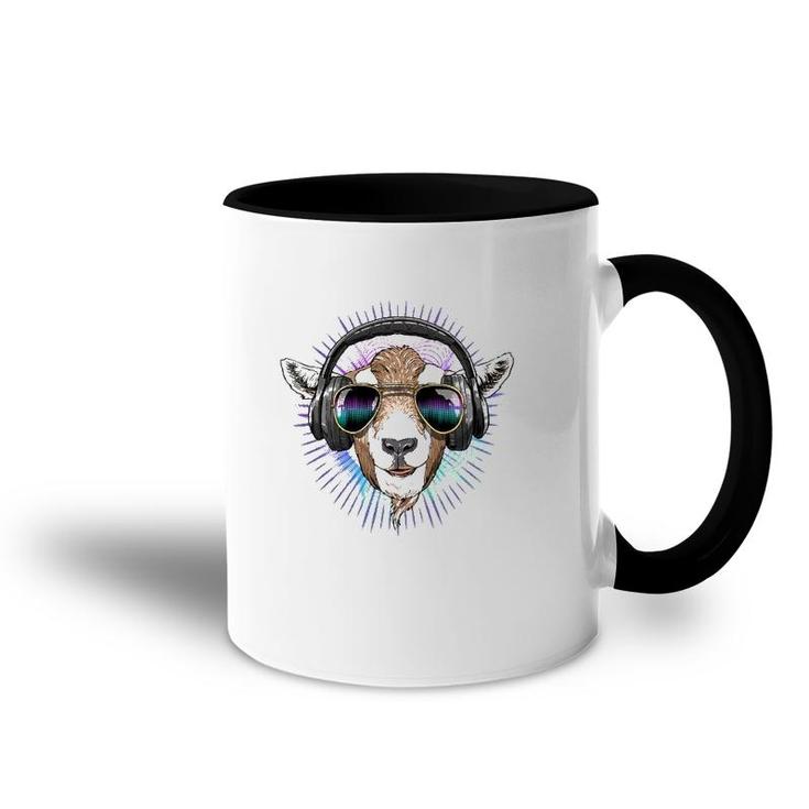 Music Goat Dj With Headphones Musical Goat Lovers Accent Mug