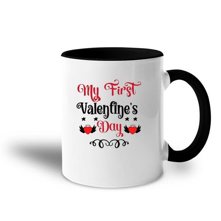 My First Valentines Day Romantic Valentine For Husband Funny Valentine Accent Mug