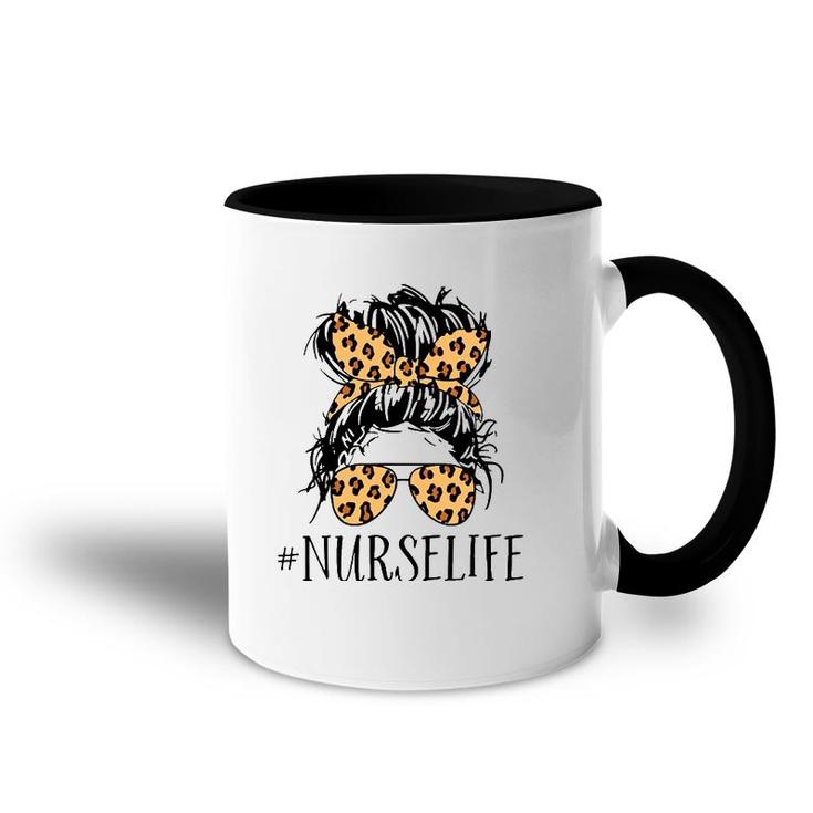Nurse Life Messy Bun Leopard Accent Mug