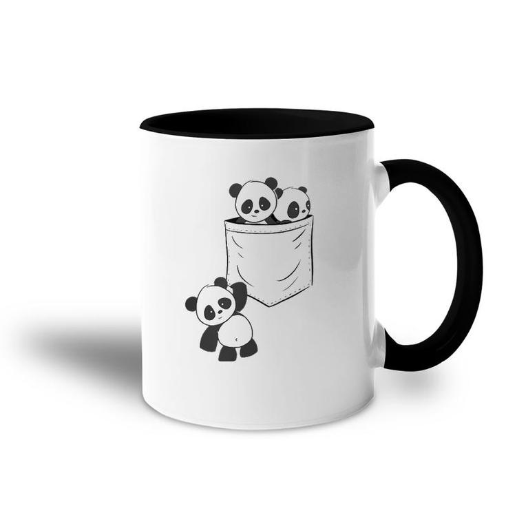 Panda Lovers Cute Kawaii Baby Pandas In Pocket V-Neck Accent Mug