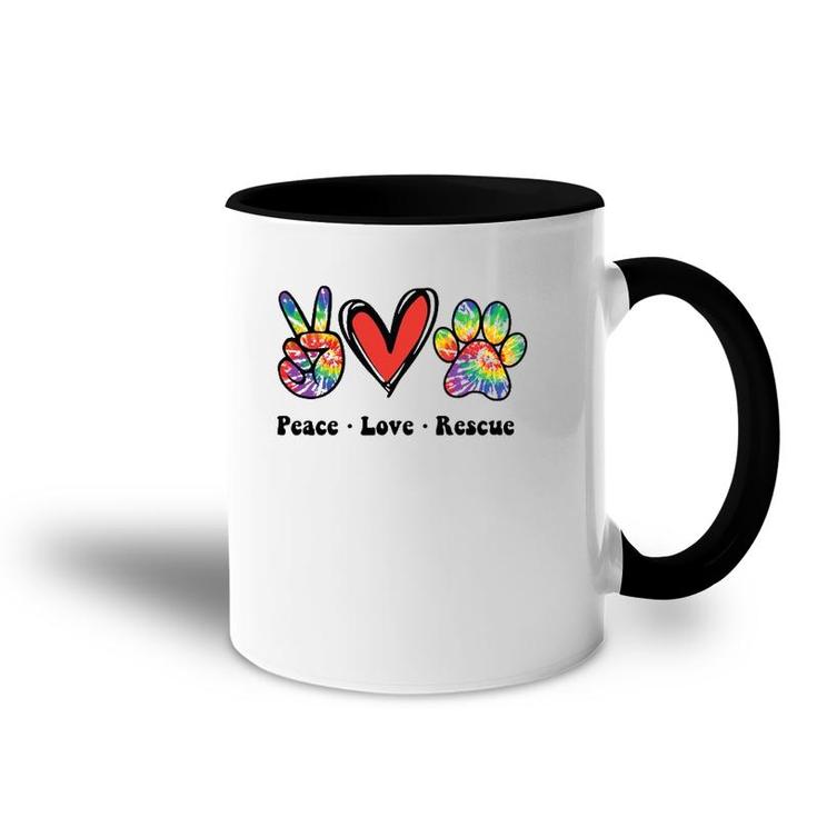 Peace Love And Rescue Peace Sign Heart Paw Print Cat And Dog Accent Mug