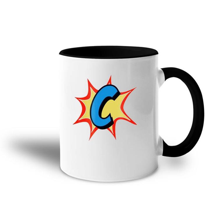 Personalized Comic Book, Letter Initial C, Cartoon Accent Mug