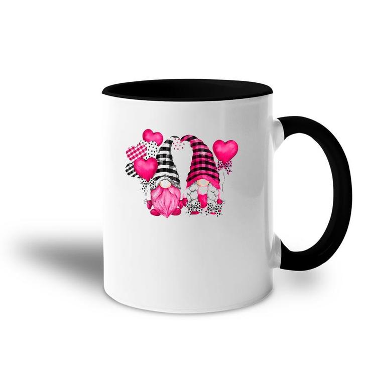 Pink Buffalo Plaid And Heart Balloons Valentine's Day Gnome Raglan Baseball Tee Accent Mug