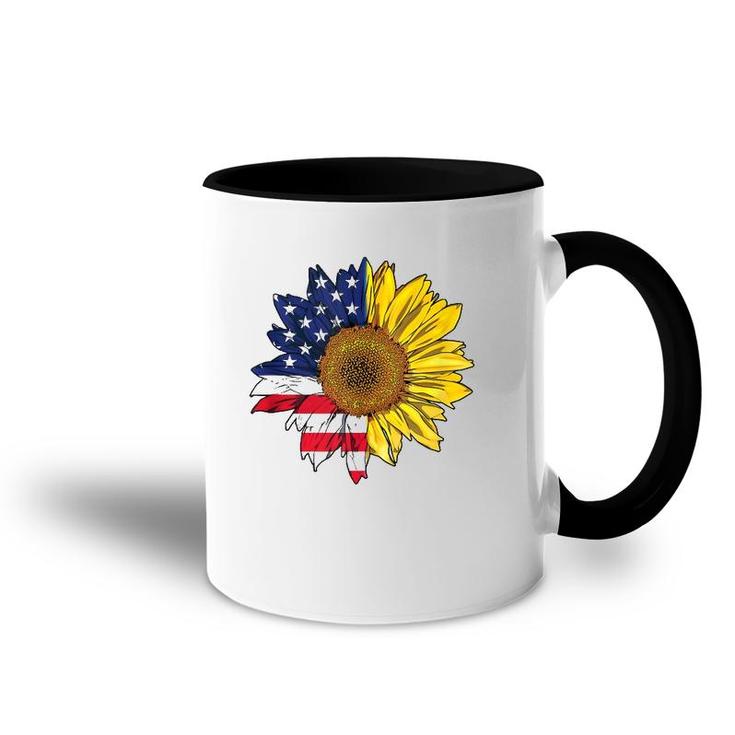 Plus Size Graphic Sunflower Painting With American Flag  Accent Mug
