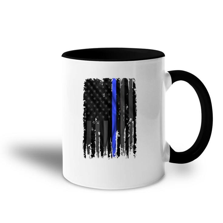 Police Blue Lives Matter Distressed Us Flag Thin Blue Line  Accent Mug