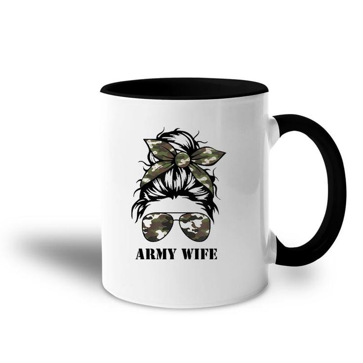 Proud Army Wife Messy Bun Camo Flag Spouse Military Pride Pullover Accent Mug