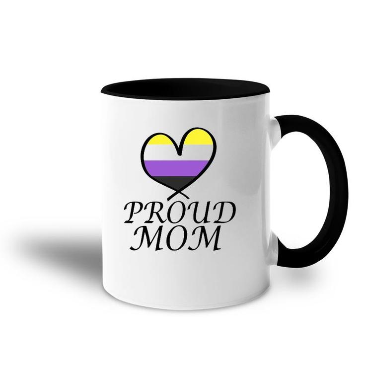 Proud Mom Heart Flag Lgbt Gay Pride Support Nonbinary Lgbtq  Accent Mug