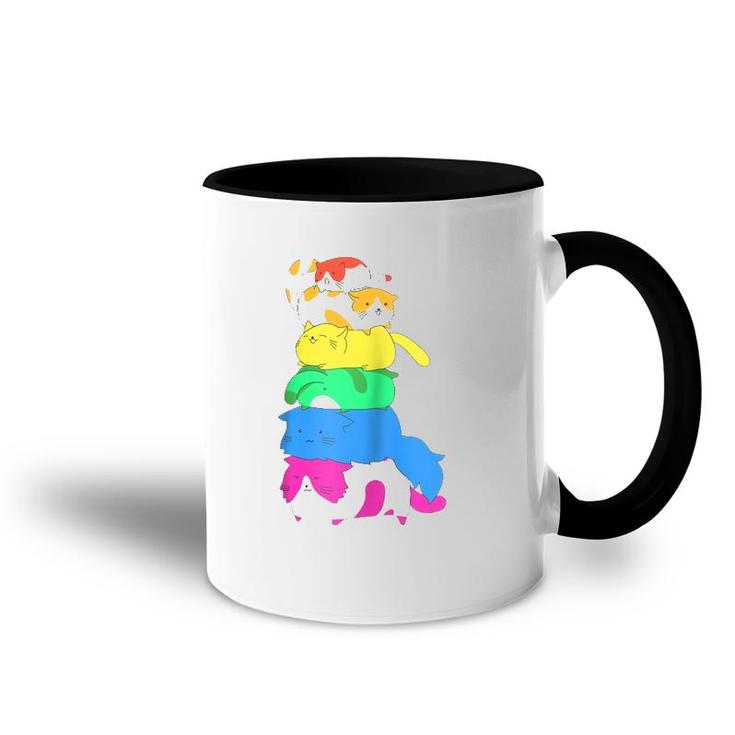 Purride Rainbow Lgbt Cat Pile Funny Feline Gay Pride Cat  Accent Mug
