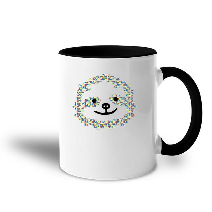 Puzzle Piece Ribbon Sloth Face Cool Autism Awareness Gifts Accent Mug
