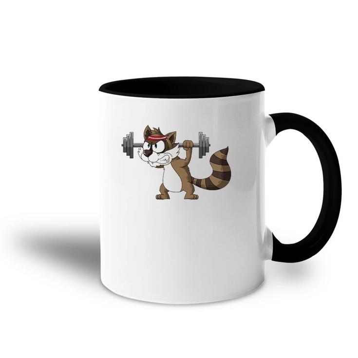 Raccoon Weight Lifting Gym Apparel Barbells Fitness Workout Accent Mug