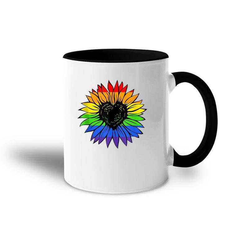 Rainbow Sunflower Lgbt Gay Lesbian Pride  Accent Mug