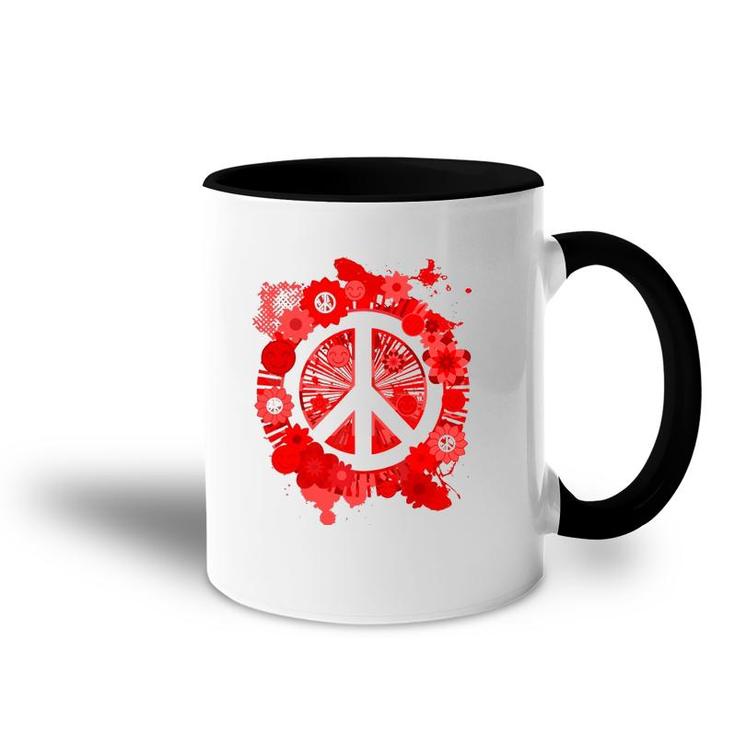 Red Peace Sign 70S Hippie Happiness Flowers Accent Mug