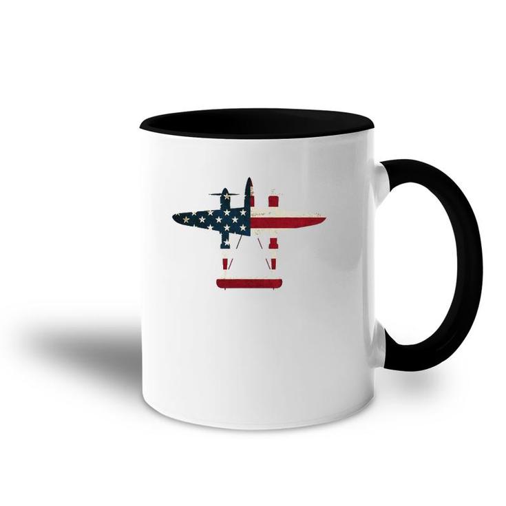 Retro Usa Aircraft Warbird Pilot Gift Flag P-38 Lightning Accent Mug