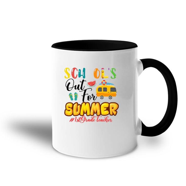 School's Out For Summer 1St Grade Teacher Beach Vacation Van Car And Flip-Flops Accent Mug