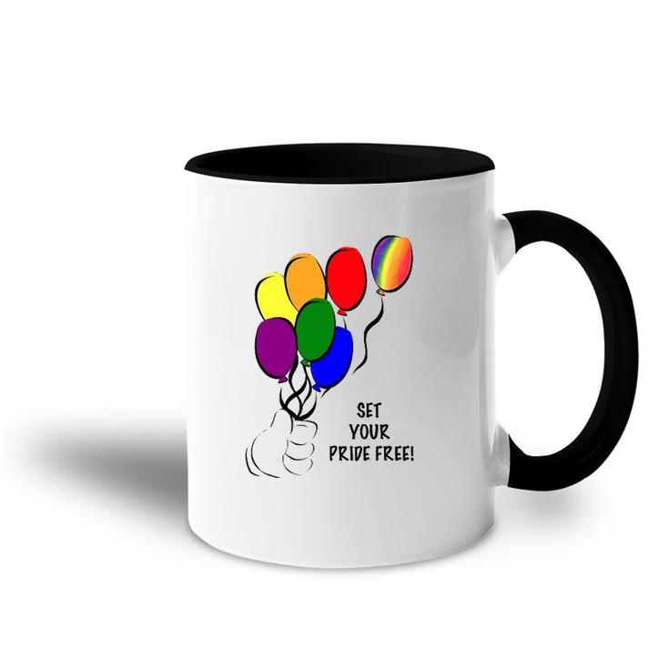Set Your Pride Free Rainbow Balloon Lgbt Gift Accent Mug
