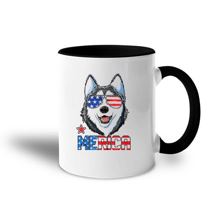 Siberian Husky 4Th Of July Gifts Merica Men American Flag  Accent Mug
