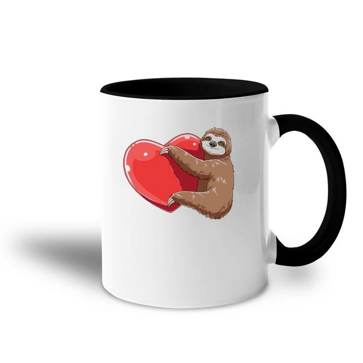 Sloth Heart Valentine's Day Sloth Lovers Sloth Hugging Heart Accent Mug