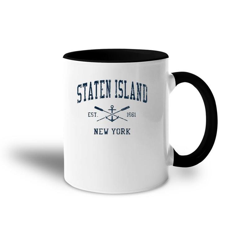 Staten Island Ny Vintage Navy Crossed Oars & Boat Anchor  Accent Mug