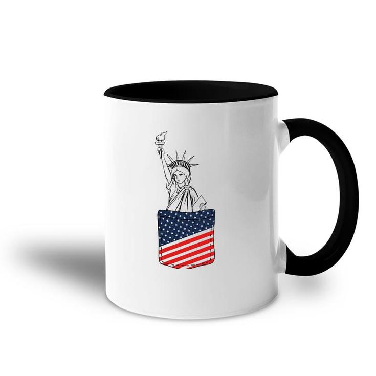 Statue Of Liberty Pocket 4Th Of July Patriotic American Flag Accent Mug