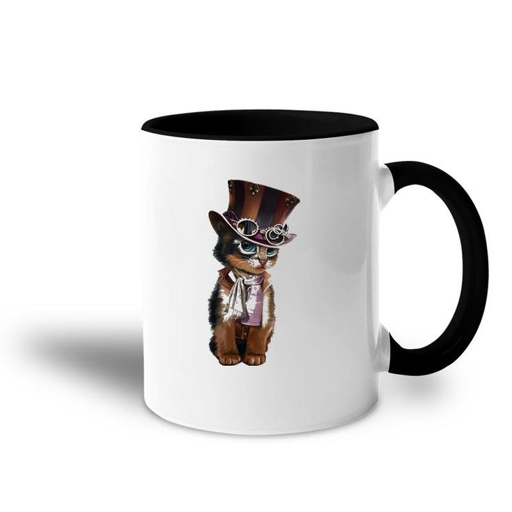 Steampunk Kitten With Hat, Glasses Gift Vintage Accent Mug