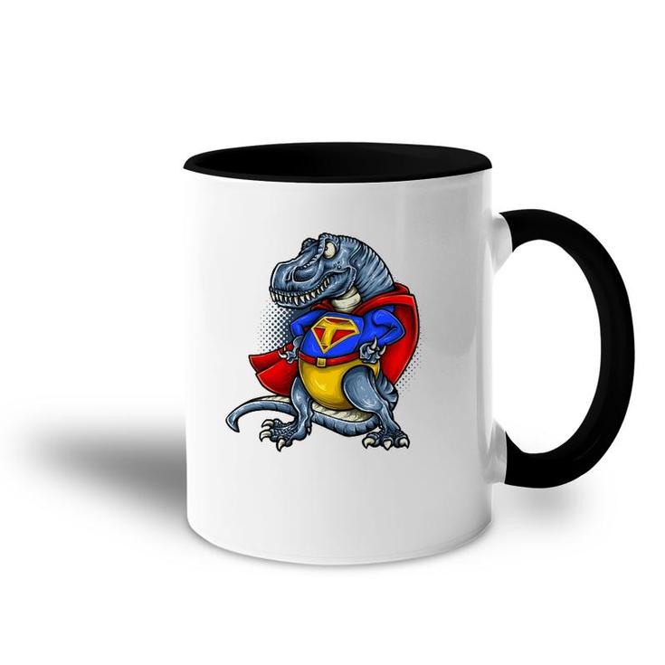 T Rex Dinosaur Cartoon Superhero Retro Cute Dino Tee Accent Mug