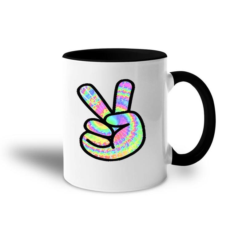 Tie-Dye Peace Sign Love Happy Colorful Tie-Dye Hippie Finger Accent Mug