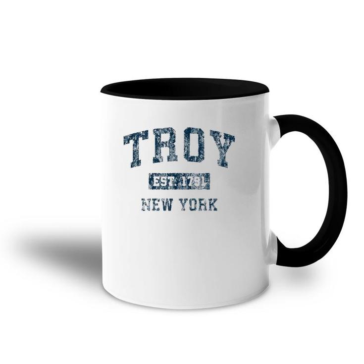 Troy New York Ny Vintage Sports Design Navy Print  Accent Mug