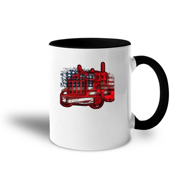 Truck Driver American Flag Trucker Gift Semi Truck Accent Mug