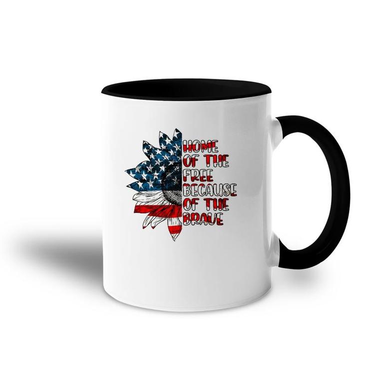 US Flag Sunflower Home Of The Free Because Of The Brave Accent Mug