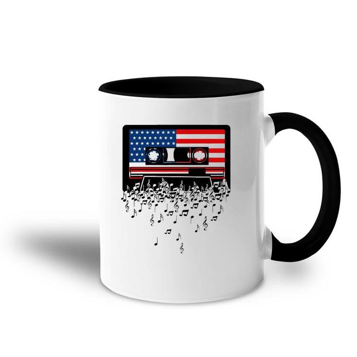 Usa American Flag Music Notes & Retro Cassette 4Th Of July Accent Mug