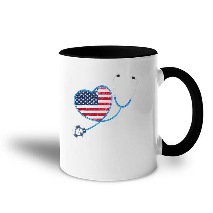 Usa Flag Heart 4Th Of July Gifts Nurse Accent Mug