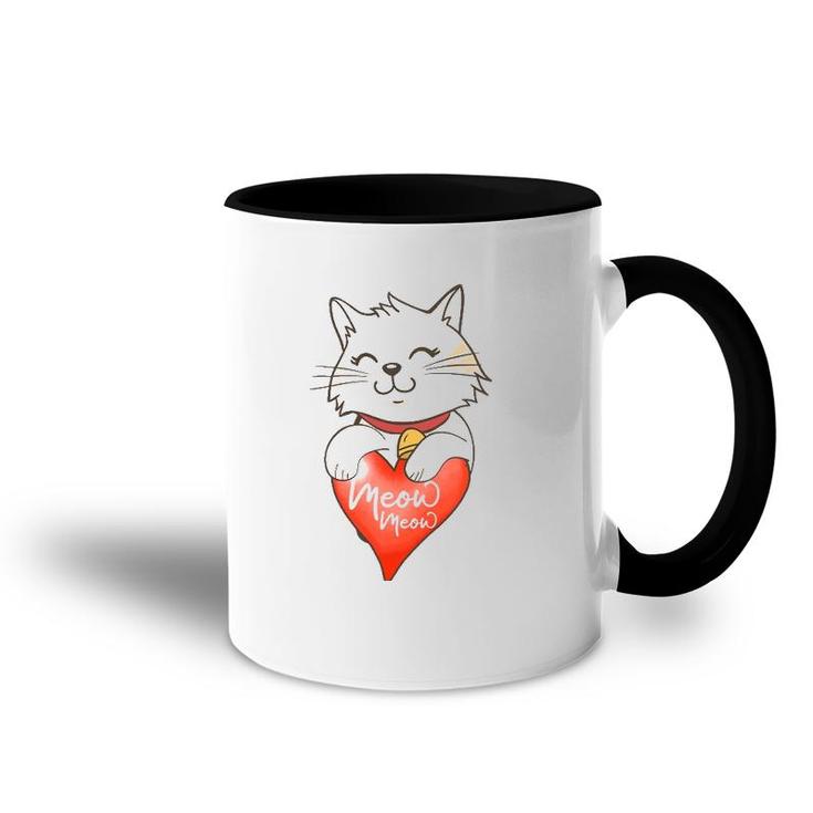 Valentine Cat Love Heart Meow Meme Valentine Lover Couple Accent Mug