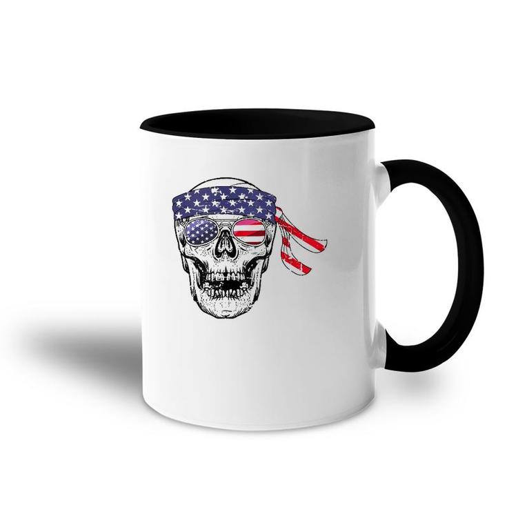 Vintage 4Th Of July Skull Graphic Art Us Flag Patriotic  Accent Mug
