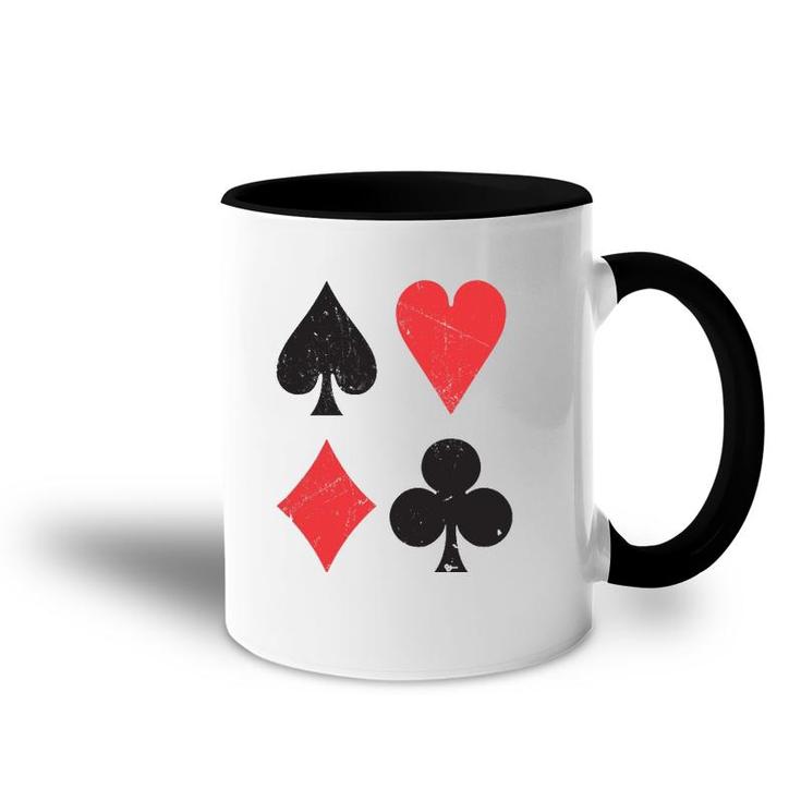 Vintage Playing Card Symbols Spades Hearts Diamonds Clubs Accent Mug