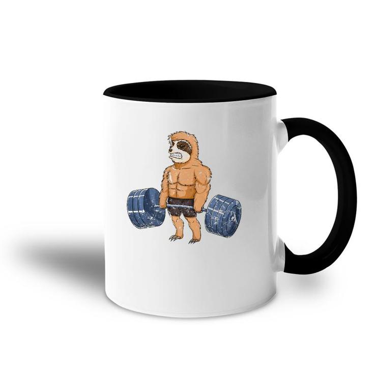 Vintage Sloth Weightlifting Bodybuilder Muscle Fitness Accent Mug