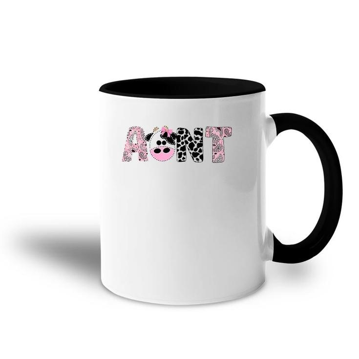 Womens Aunt Of The Birthday For Girl Cow Farm Birthday Cow Auntie Accent Mug