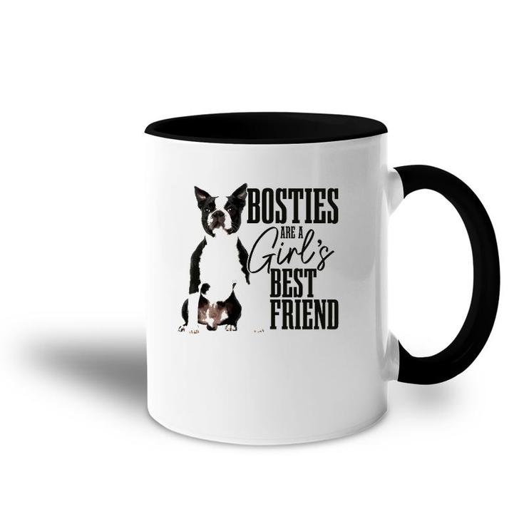 Womens Bosties Are A Girls Best Friend Funny Dog Boston Terrier Mom Accent Mug